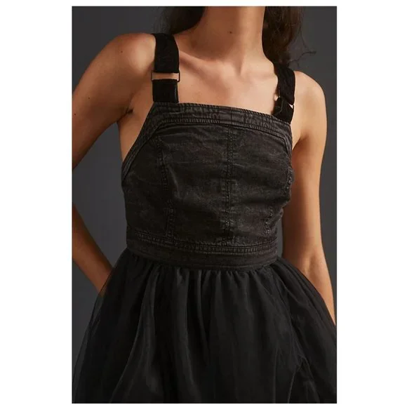 Anthro Denim tulle midi dress - Picture 3 of 12